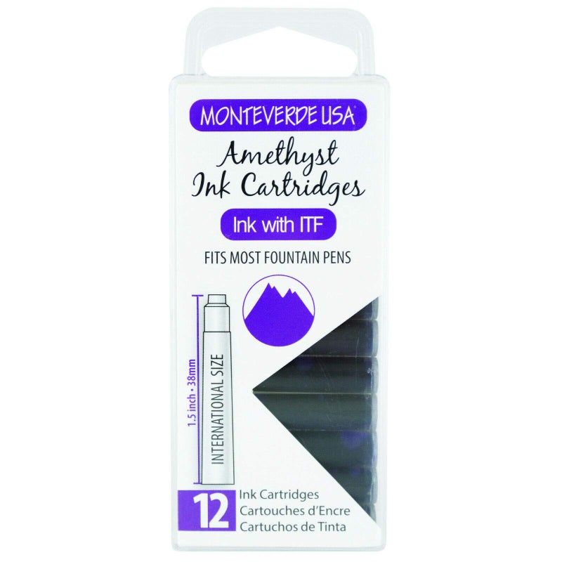 Monteverde USA International Standard Ink Cartridges - Amethyst - Rich Purple Ink for Elegant Writing, Compatible with Most Fountain Pens, 12-Pack Box - Image 1